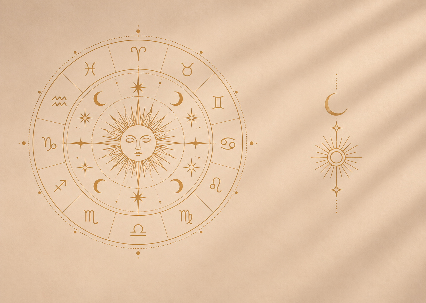 Gouden astrologische illustratie met zon en maan